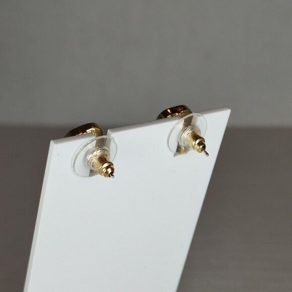 Gold Tone Metal Colorless Rhinestones Pearl Tone Stud Dangle Drop Earrings S925 - Picture 14 of 16